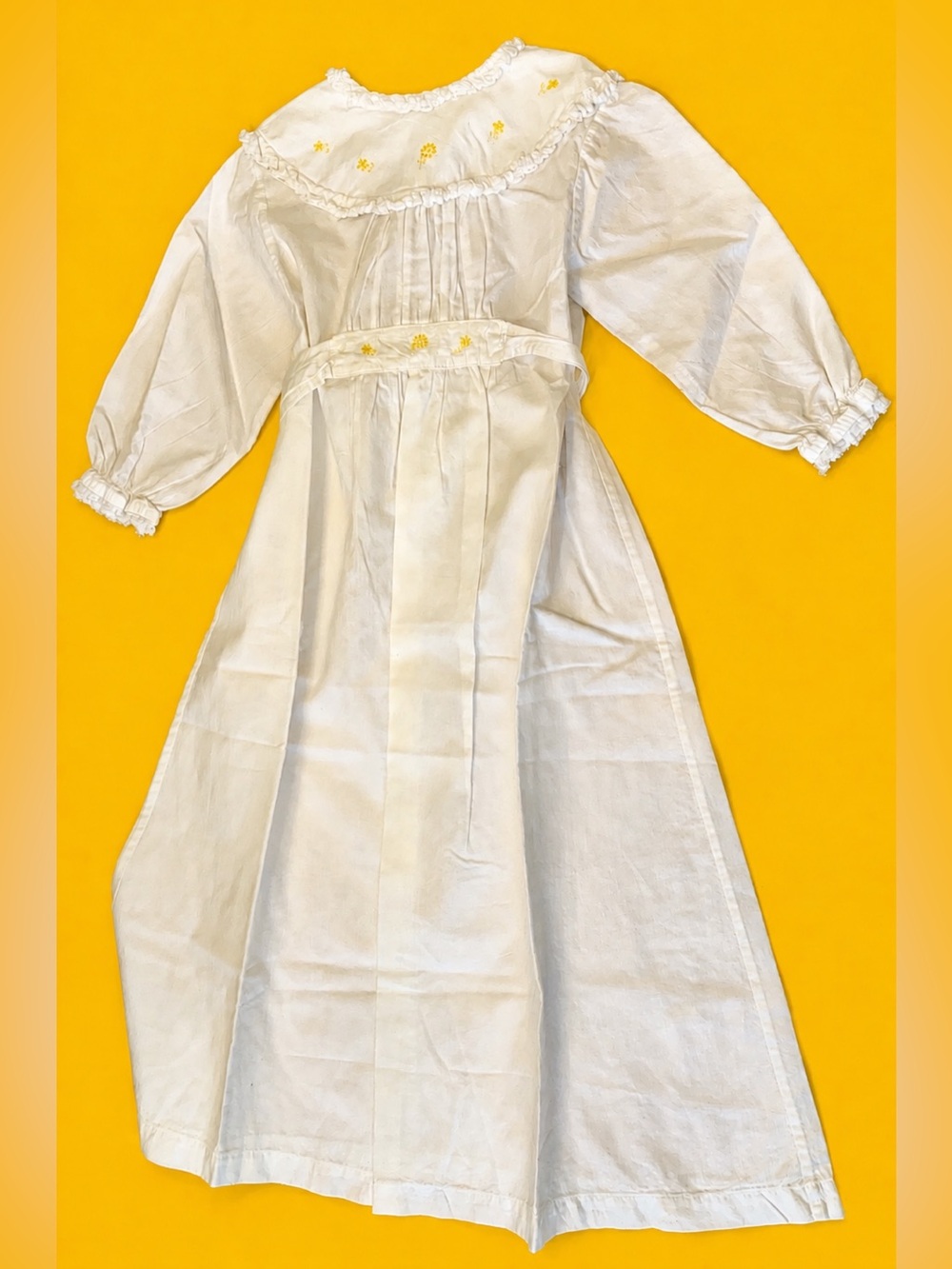 White Vintage 50s Long Cotton Baby Nightgown with Yellow Embroidery